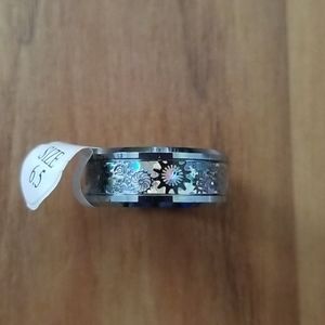 Unisex tungsten ring steampunk holographic 8mm